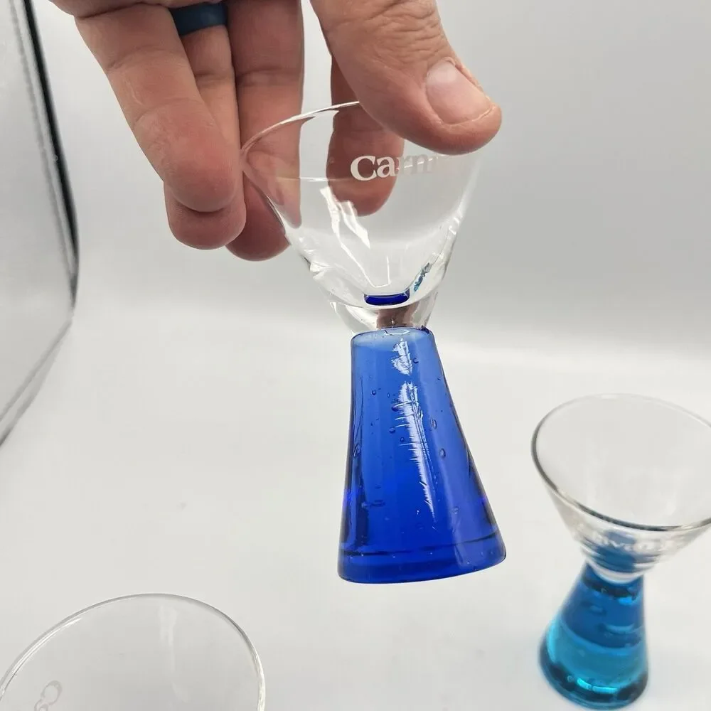 CARNIVAL CRUISE SHIP COBALT BLUE FACETED BASE SHOT MARTINI GLASSES - Set Of 3